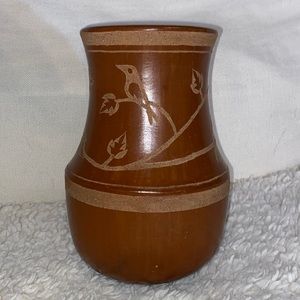TEN THOUSAND VILLAGES  CINNAMON BRANCH CROCK HAND ETCHED POTTERY 8x8
